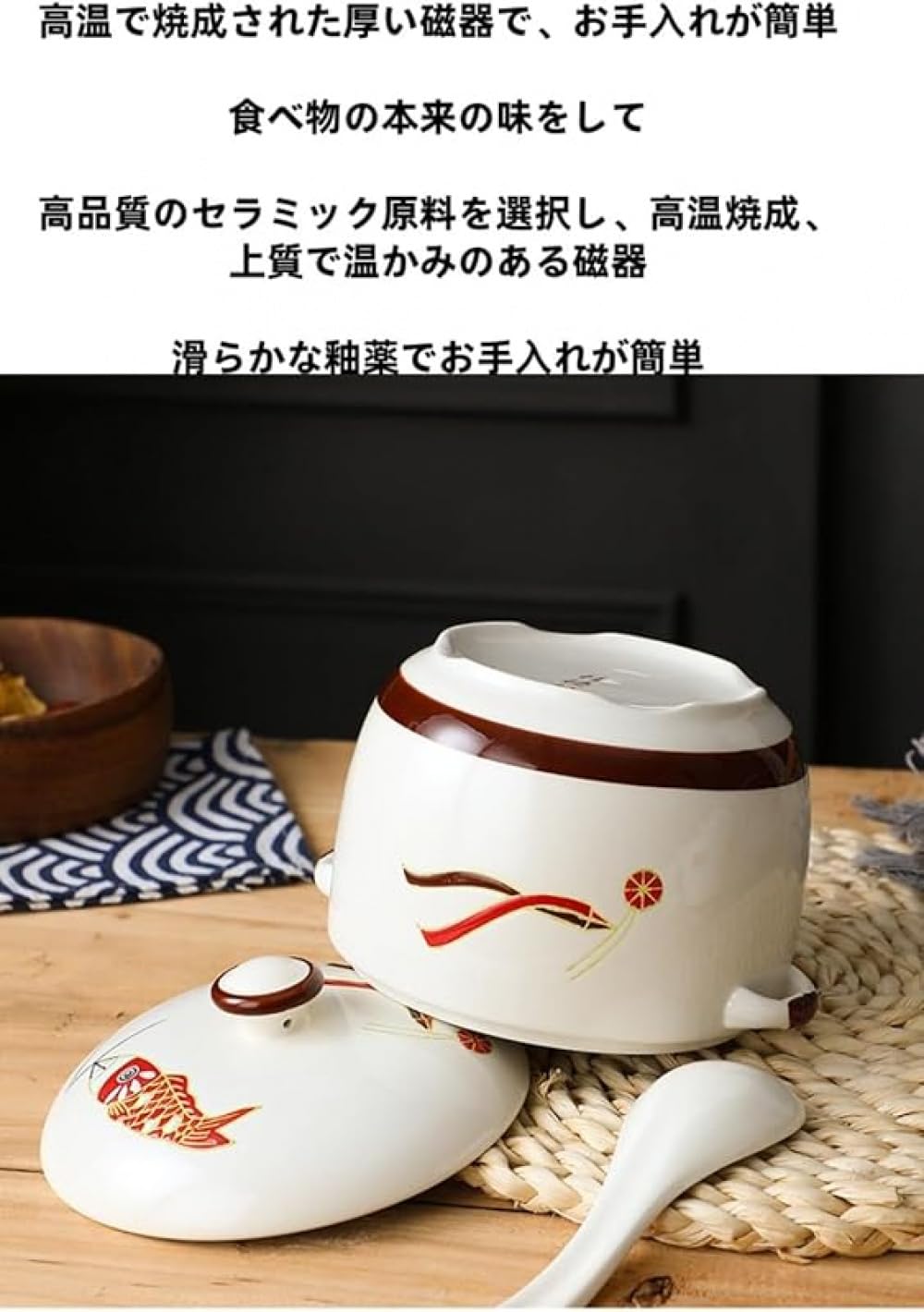 Amazon.co.jp: Zxyler 陶器製茶碗蒸し 蓋付き遠赤外線両手鍋 スプーン